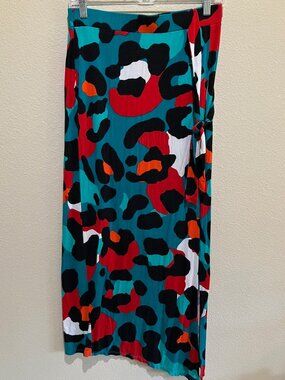 Worthington Maxi Skirt Abstract Animal Print Side Slit Wrap Look Size S